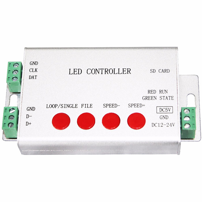 DC5-24V Programmable SD Card LED controller,Output 2048 pixels,Support LEDEdit2017, For addressable RGB LED Strip Lights